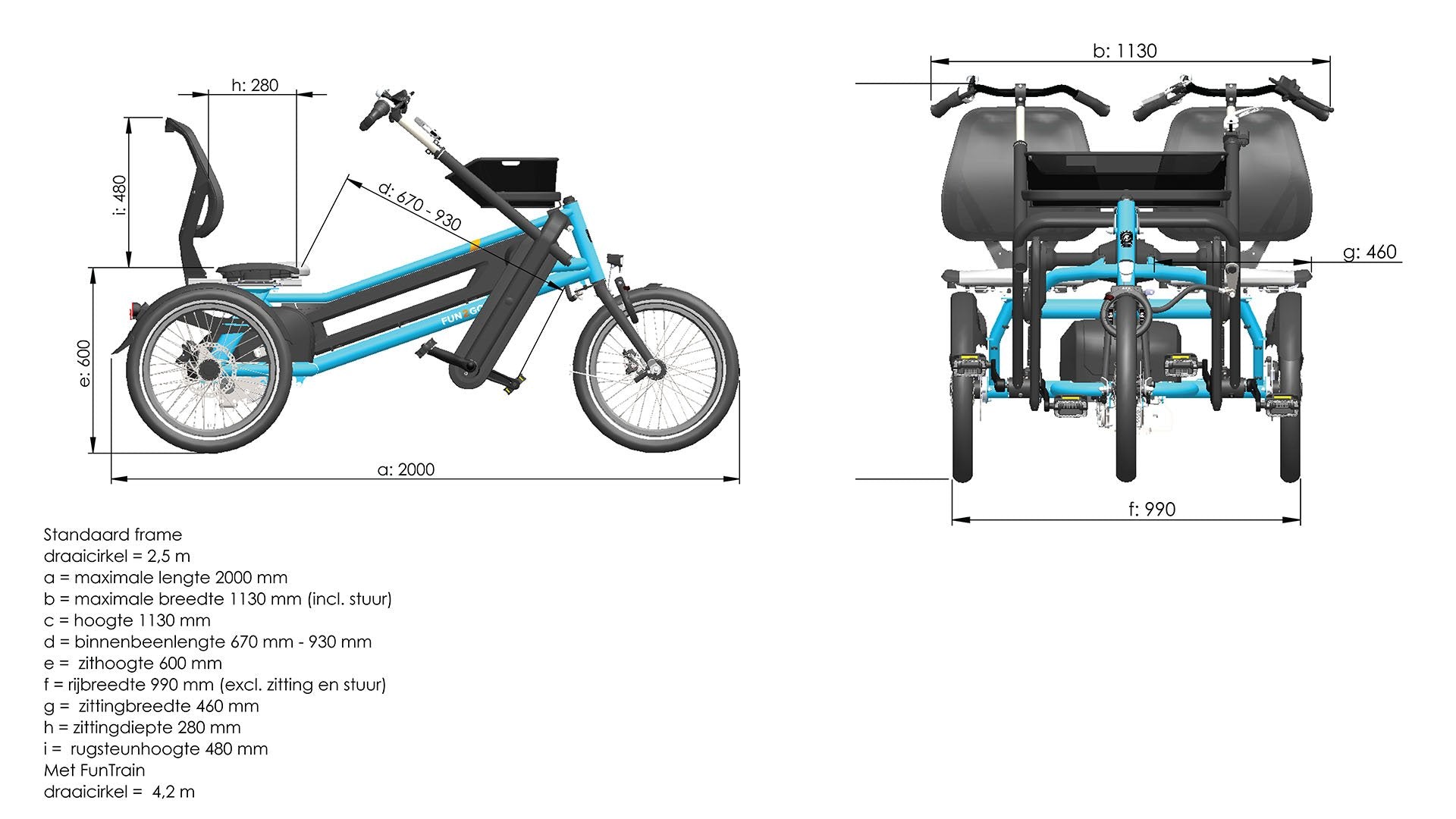 Fun2Go tandem elettrico side-by-side di Van Raam