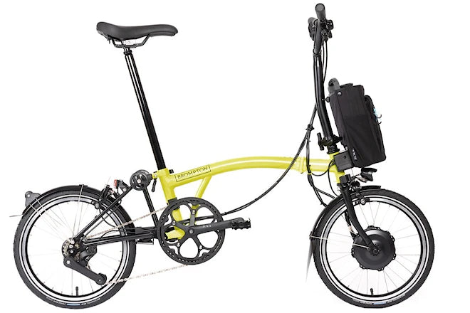 Brompton C-Line Electric Urban – 4 Speed (Black Matt, Mid Handlebar, Mudguards and Rack, B+M AVY Integrated Lights on Brompton Electric)