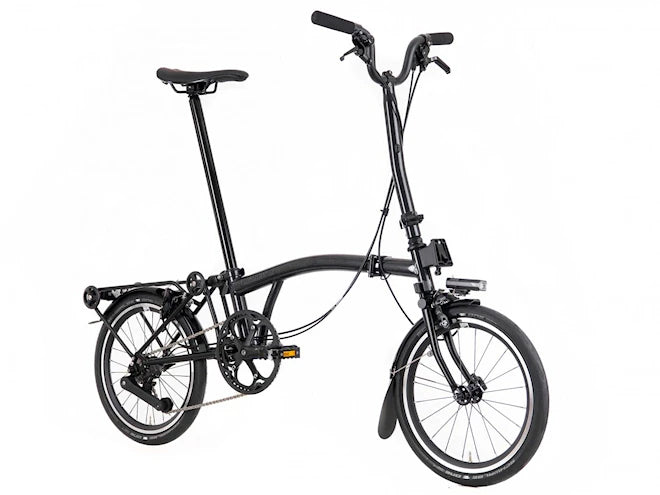 Brompton P-Line M4L Midnight Black (Urban 4-speed - Mid Handlebar - Mudguard - Battery Lights - Schwalbe Marathon Racer)