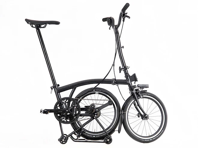 Brompton P-Line M4L Midnight Black (Urban 4-speed - Mid Handlebar - Mudguard - Battery Lights - Schwalbe Marathon Racer)