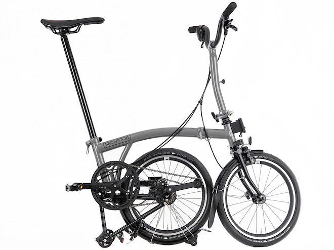 Brompton P-Line M4L Storm Grey (Urban 4-speed - Mid Handlebar - Mudguard - Reflectors Only - Continental Contact Tires)