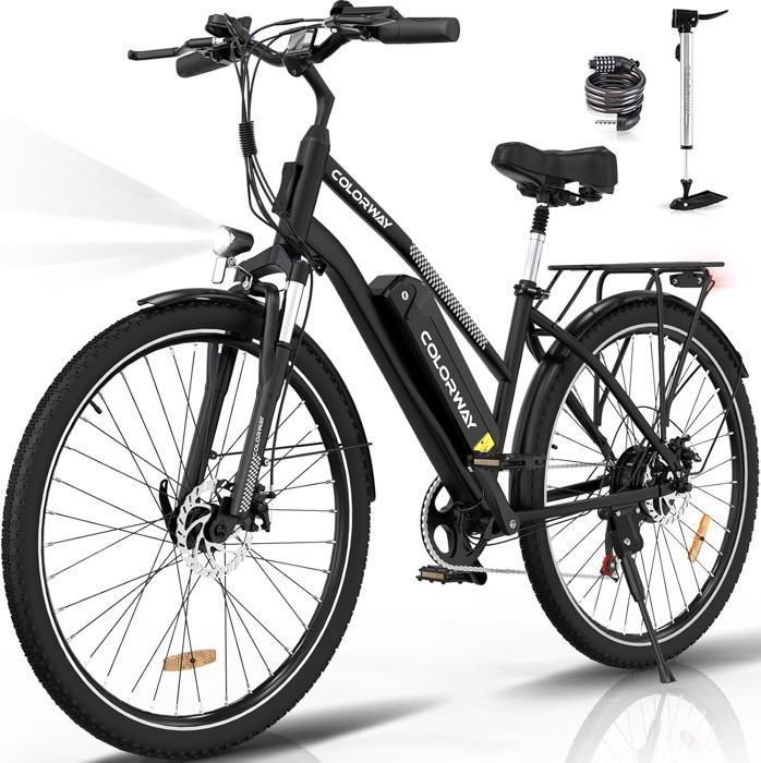 COLORWAY Bicicletta elettrica 28” VAE - E-BIKE VTT Batteria rimovibile 36V 15Ah - Motore 250W - Shimano 7 Velocità - Nero