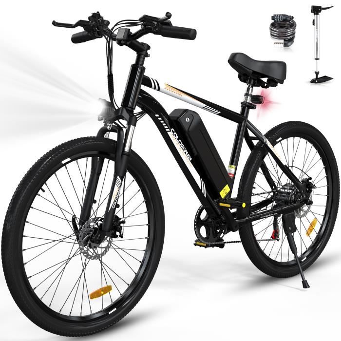 COLORWAY Bicicletta elettrica nera, 26” E-Bike elettrica a pedalata assistita con batteria rimovibile 36V 15Ah, Shimano 7 Velocità