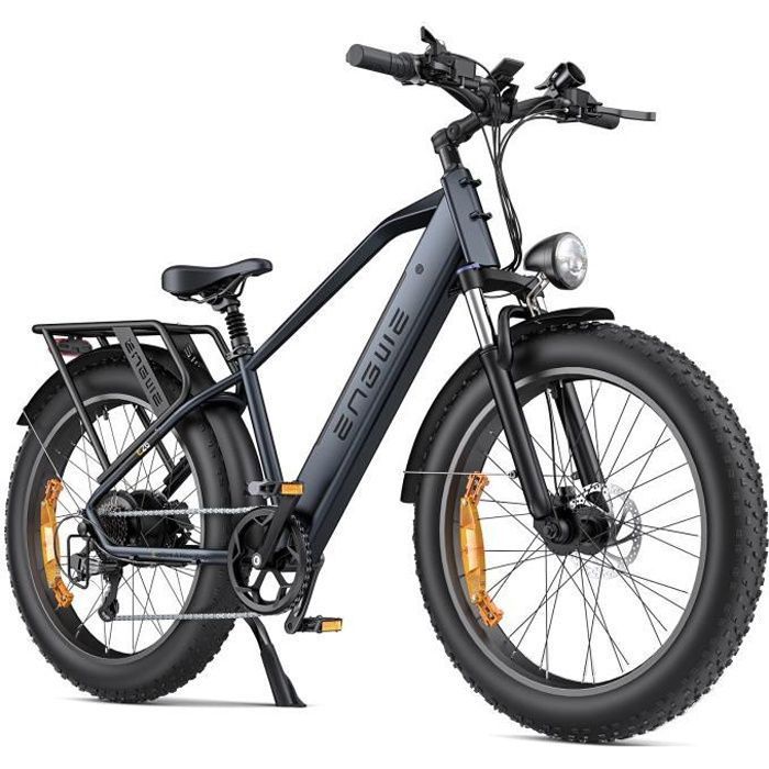 ENGWE E26 bici elettrica 140 km di autonomia Motore 250W Batteria 48V16Ah Ammortizzatore anteriore Pneumatici da neve 26 pollici VTC Fat bike Nero