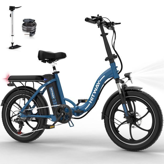 HITWAY Bicicletta elettrica pieghevole 20” - Batteria 36V/13Ah - Motore 250W - 7 velocità - Blu