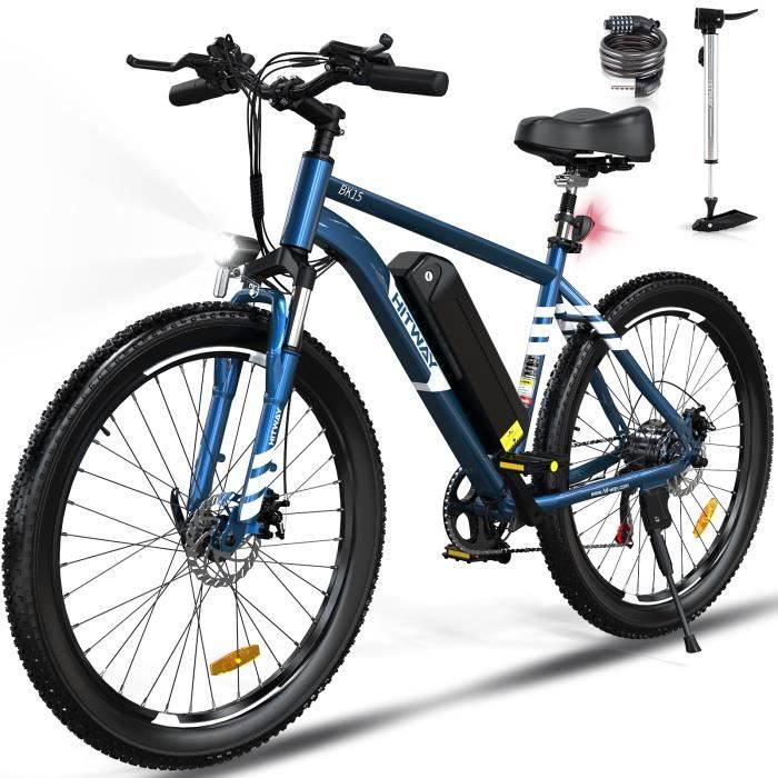 HITWAY bici elettrica VAE Blue, mountain bike elettrica, 26” x 3.0 Ville E-Bike, batteria al litio rimovibile 48V15AH, Shimano 7 velocità