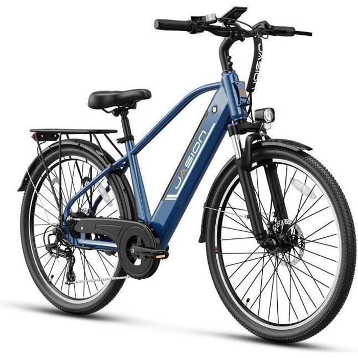 JASION Vélo Électrique 26” Bleu - VAE avec Batterie amovible 48V/11Ah - Shimano 7 Vitesses - Moteur 750W - MTB City E-Bike