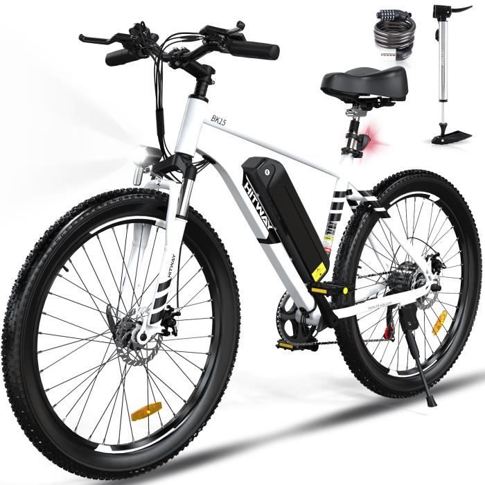 HITWAY bici elettrica VAE White, mountain bike elettrica, 26” x 3.0 Ville E-Bike, batteria al litio rimovibile 48V15AH, Shimano 7 Speed