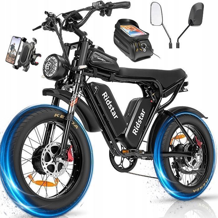 Ridstar Q20 PRO-2000W (picco 3000W)-52V40Ah-55km/h-90-120km-SHIMANO 7 Speed-20"-Noir-Motoneige-Snowmobile-Bici da montagna elettrica