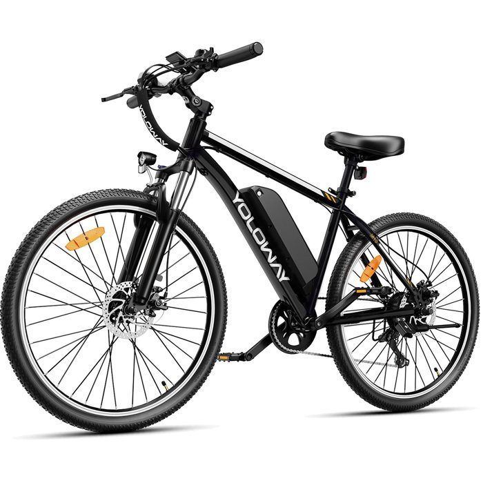 YOLOWAY Mountain Bike Elettrica Nera 27.5”, Motore 519W, Batteria rimovibile 36V/12.5Ah, Shimano 7 Velocità -Ville E-Bike, autonomia 90km