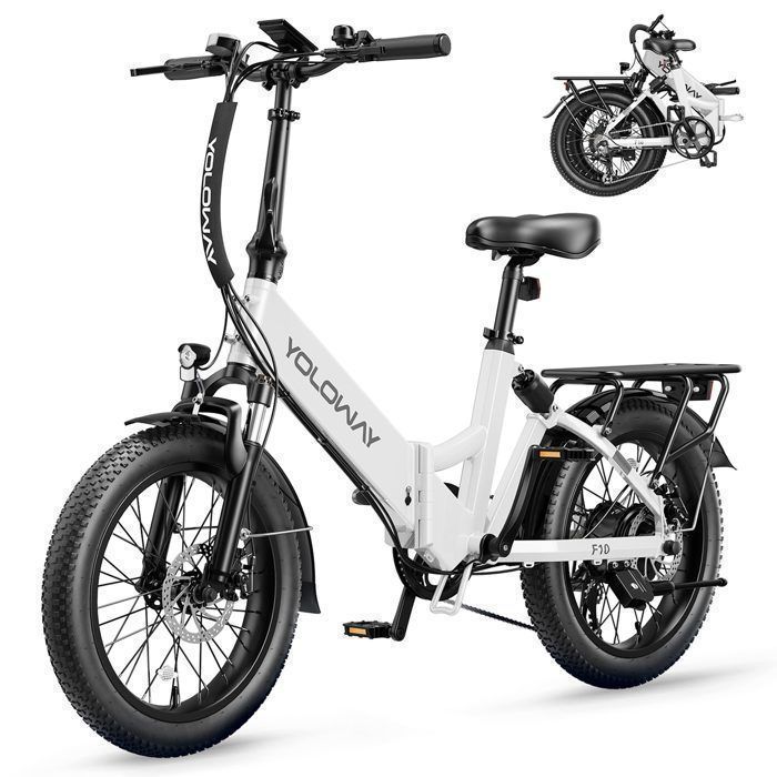 Bicicletta elettrica VAE YOLOWAY 20” Bianco-Batteria rimovibile 36V/12.5AH-Motore 522W-Shimano 7 Velocità-VTT City E-Bike-Range 50-90km